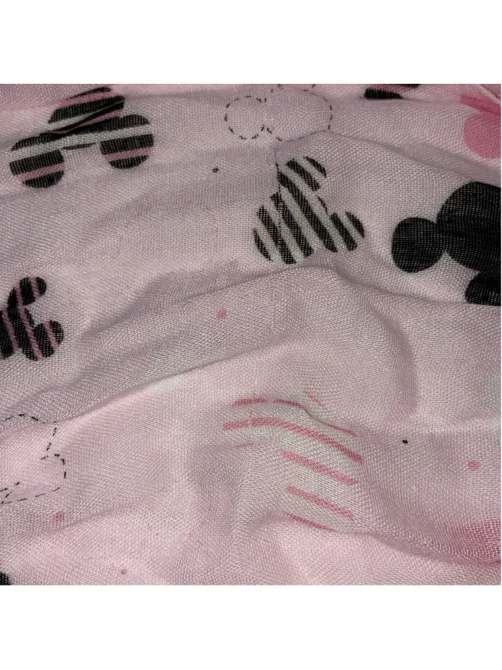 Women's Disney Mickey Mouse Print Scarf Lightweight Sheer Pink and Black Fringe